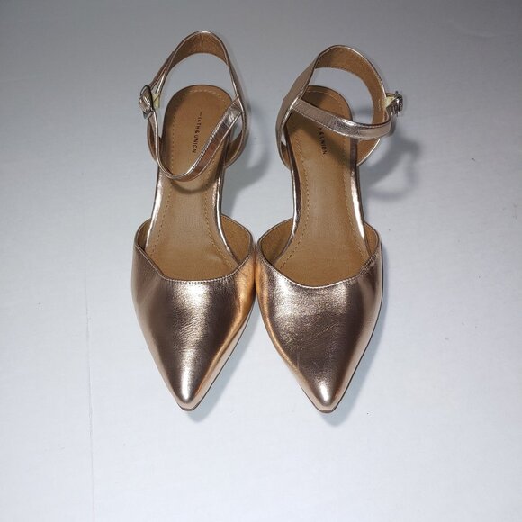 14Th & Union Bronze Tone Ankle Strap Pointed Toe Heels Size 8 New - Picture 2 of 10